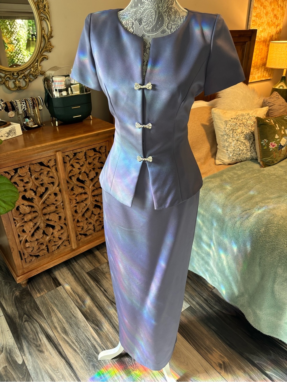 Elegant Steele Purple Women's Skirt and Top Set